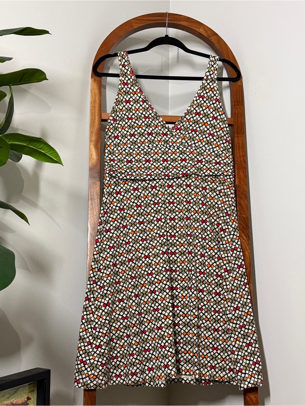 Patagonia LARGE Cream Geometric Print Organic Cotton Sleeveless Knit Dress